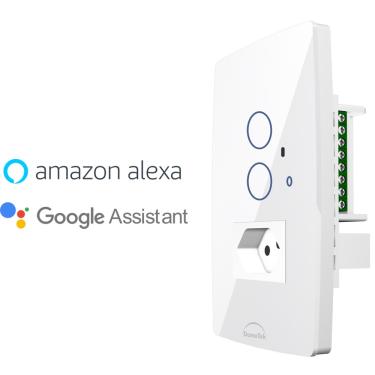 Imagem de Interruptor WiFi Touch Inteligente 2 Botões + Tomada Alexa Branco