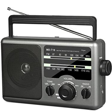 Imagem de Rádio portátil AM FM, 4 pilhas D ou energia CA, Alto-falante grande, Conector de Fone de ouvido, Modo de tom Alto/Baixo, Botão grande