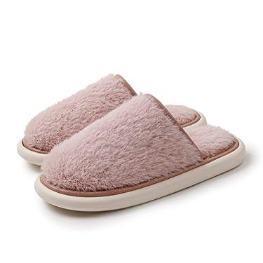 Imagem de Pantufas femininas felpudas confortáveis de espuma viscoelástica para o quarto, sapatos leves, para uso externo, forro de pele para mulheres