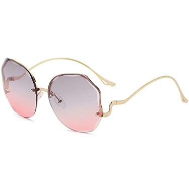 Imagem de Óculos de sol de ponta sem moldura irregulares, rosto redondo, cor gradiente, óculos de sol de proteção uv, moda, óculos de sol vermelhos, 7, tamanho único