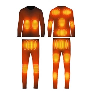 Imagem de Conjunto de roupa íntima térmica de aquecimento feminino USB 16 zona aquecimento elétrico camisa e calça lavável inverno dentro de casa ao ar livre, preto, 2GG (178 cm)