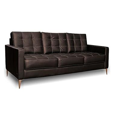 Imagem de Sofá de Couro 3 lugares Teodoro M06 Cor Preto 450 com Costura Aparente - Amarena Móveis