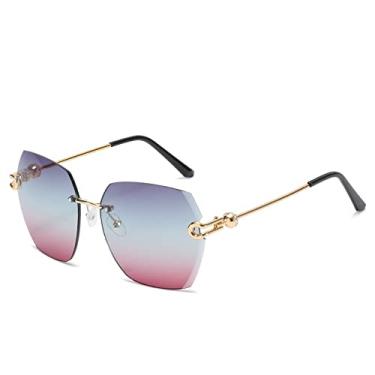 Imagem de Óculos de sol de corte sem aro fashion feminino gafas de sol polígono gradiente óculos de sol turismo ao ar livre óculos de praia, 5, tamanho único