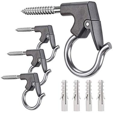 Imagem de SELEWARE Pacote de 4 ganchos Q-Hanger, ganchos de pendurar na parede para pendurar luzes de plantas ganchos de cabide fio externo de fácil liberação, luzes de fada, sinos de vento, alimentadores de pássaros, design de fivela de segurança, 10 cm