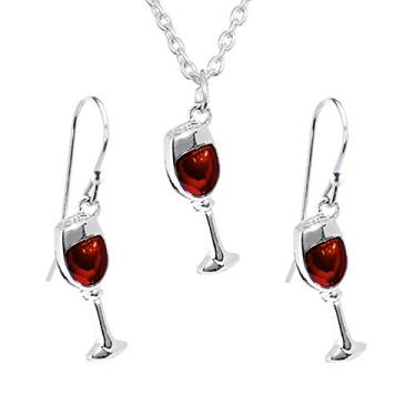 Imagem de D.Rosse Brincos Fashion Chic 80 esmaltados copo de vinho brincos de aço inoxidável vinho tinto gl brincos pendentes conjuntos de colar para mulheres meninas joias de declaração exclusiva presentes, Metal, n/p