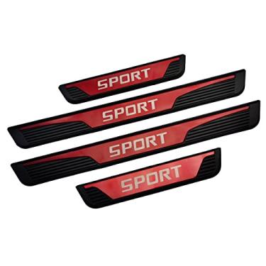 Imagem de Acessórios de carro Protetor de peitoril de porta para Maverick 2022, peças de plástico de aço, protetor de entrada de porta, placas de desgaste, capas de acabamento (vermelho)