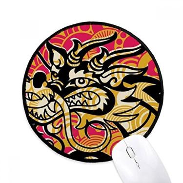 Imagem de Tapete de mouse preto com padrão de dragão chinês asiático para mesa de escritório tapete redondo para computador