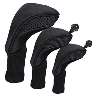 Imagem de Capa para cabeça de golfe F Fityle 3X para motorista, 1, 3, 5, madeiras com protetor de pescoço longo para homens e mulheres – Preto