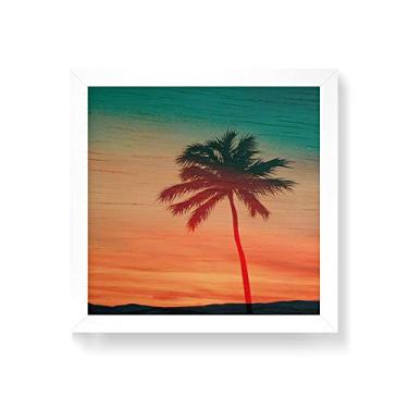 Imagem de Arte Maníacos Quadro decorativo com moldura caixa branca em Madeira - Coqueiro Por Do Sol - 30x30cm