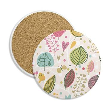 Imagem de Porta-copos de cerâmica com tinta colorida de folhas e flores, porta-copos absorventes para bebidas, presente de 2 peças