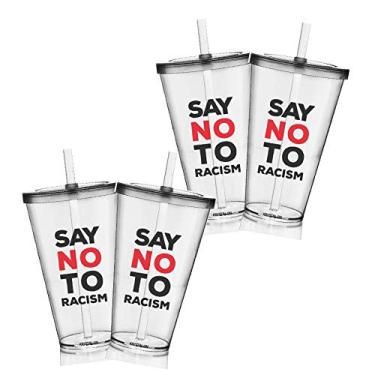 Imagem de 4 Copos com Tampa e Canudo Personalizados Say no Racismo