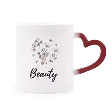 Imagem de Caneca de Flor Branca com Desenho de Planta Sensível ao Calor, Caneca de Grés que Muda de Cor Vermelha