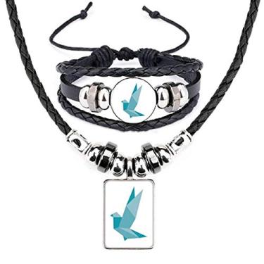 Imagem de Conjunto de joias de pulseira de couro com estampa de pombo abstrata Origami