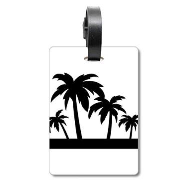 Imagem de Planta preta com contorno de coqueiro, bolsa com etiqueta para bagagem, cartão de armazenamento, etiqueta