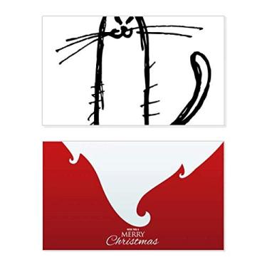 Imagem de Small Cat Smile Sit Black Line Holiday Holiday Merry Christmas Cartões de parabéns Mensagem de Natal