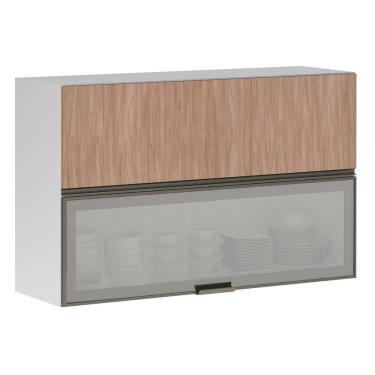 Imagem de Armário Basculante Misto Perola 120cm 1 Porta Fechada 1 Porta com Vidro Reflecta Prata Luciane