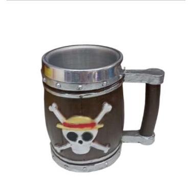 Imagem de Caneca Térmica Em Resina Barril c/ Caveira One Piece Cerveja.