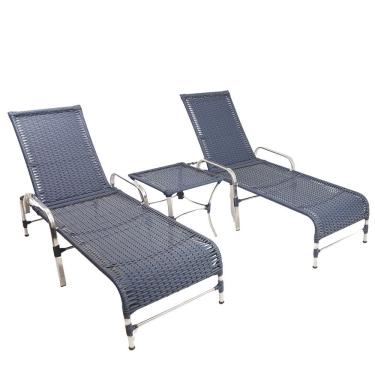 Imagem de 2 Espreguiçadeiras Esteira e 1 Mesa de Centro Garden Azul Dark