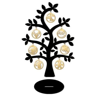 Imagem de Árvore Preta Com Bolinhas De Natal 28cmx40cm - Cria Arte Laser Dourado