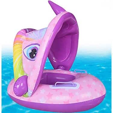 Imagem de Boia de piscina para bebês com proteção solar removível, anel de natação inflável com alça de apoio inferior seguro para crianças de 6 a 36 meses