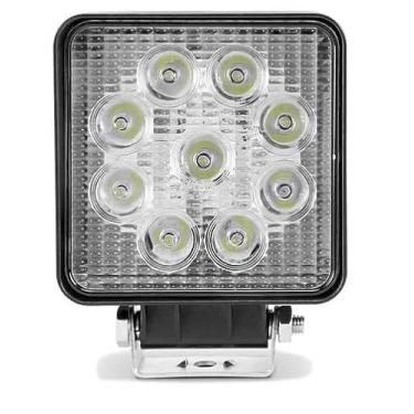 Imagem de Faróis Milha Auxiliar 9 Leds 27w Quadrado Fino Temperatura 6000k Taxa de IP: 65 Vida Útil: 50.000h Voltagem: 12V/24V Tensão de Funcionamento: 9-60V Dimensão:11cmx12,5cmx1,9cm