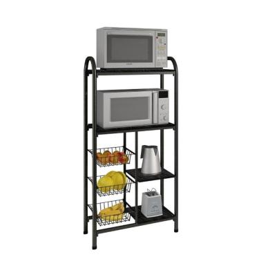 Imagem de Fruteira Bélgica 3 Cestos 4 Estantes Bm Tubulares Prata/Preto Rajado