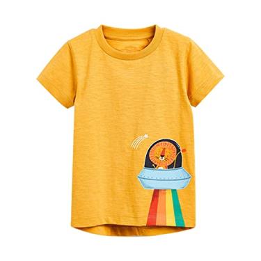 Imagem de Camiseta de manga comprida com estampa juvenil infantil meninos camiseta de algodão casual UFO animal e arco-íris gráfico X, Amarelo, 12-24 Months