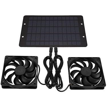 Imagem de Ventilador elétrico com ventilador duplo solar 12V exaustores de animais de estimação extrator de ar portátil para galinheiro casa de cachorro RV estufa 10 w ventilação de galpão externo, preto, 275 * 175 x 3 mm