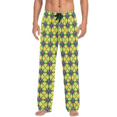 Imagem de Calça de pijama masculina, calça de pijama masculina Mardi Gras dourada e roxa pijama masculino para presentes de dia dos namorados, Mardi Gras-11, M