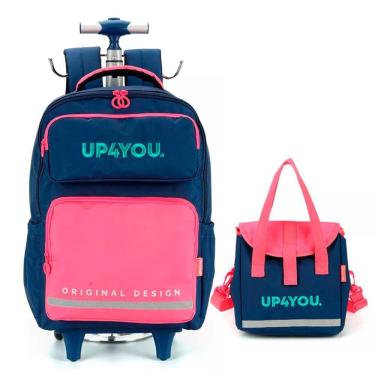 Imagem de Mochila De Rodinhas + Lancheira Azul E Rosa Up4You - Luxcel