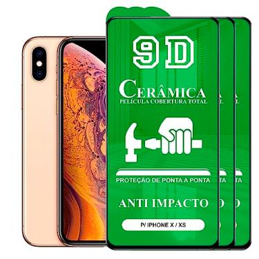 Imagem de Kit 3x Película Compatível com iPhone X e XS Normal - 9D Cerâmica Protetora Resistente Anti Impacto Queda Choque Shock Flexível Nano Gel Compatível 3D 5D 100D