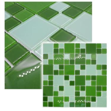 Imagem de Pastilha De Vidro Para Piscina Cozinha Banheiro Parede MONDRIAN MIX GRANDE AZUL MARROM VERDE PRETA MESCLA GRANDE30x30cm - La Bella Griffe (Mix Verde - 4.8x2.3)