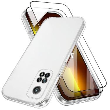 Imagem de XINYEXIN Capa transparente para Xiaomi Mi 10T 5G / Mi 10T Pro 5G, com 2 protetores de tela de vidro temperado, TPU macio, à prova de choque, fina, transparente