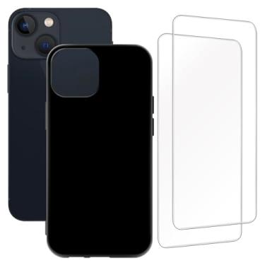 Imagem de Zuitop Capa de design adequada para iPhone 13 Mini 5,4 (5,4 polegadas) com 2 pacotes de películas de vidro temperado, compatível com iPhone 13 Mini 5.4 Slim Soft Silica Gel TPU capa protetora. Preto