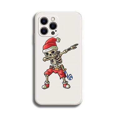 Imagem de Capa compatível com iPhone 14 Pro Max para homens e mulheres, linda capa de silicone com esqueleto fofo em terno de Papai Noel de Natal com design de movimento simples, ultrafina, à prova de choque