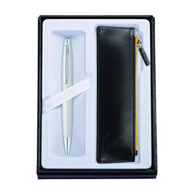 Imagem de Cross Conjunto de caneta esferográfica recarregável Calais acetinado cromado e bolsa de caneta com zíper, inclui caixa de presente premium - preto clássico