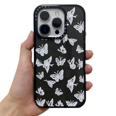 Imagem de LOLAGIGI Capa para iPhone 15, linda estampa de animal preto buttefly design kawaii feminino estético desenho animado padrão para mulheres meninas adolescentes capa de telefone TPU macio, 6,1 polegadas