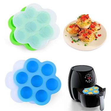 Imagem de XANGNIER Molde de silicone para fritadeira de ovo, 2 unidades reutilizáveis, com tampa, alternativa para máquina de mordida de ovo, acessórios para fritadeira a ar