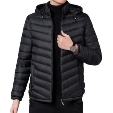 Imagem de Ruixinxue Jaqueta masculina leve e acolchoada com capuz removível e zíper casaco de inverno, Preto, XXG