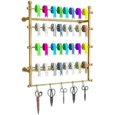 Imagem de Racks de fita para sala de artesanato/loja de varejo, suporte de linha de carretel de costura para montagem em parede, dispensador de rolo de papel de embrulho, expositores de cachecol para