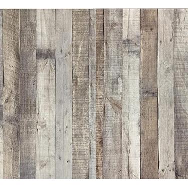 Imagem de qianglive Papel de parede de madeira descasque e cole tábuas falsas envelhecidas autoadesivo removível aparência recuperada película de vinil decorativa capa de prateleira de parede mais espessa (43