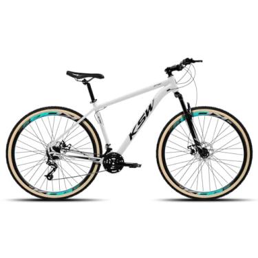 Imagem de Bicicleta Aro 29 KSW XLT 1x9v com 9 Marchas Pedivela Single Coroa Unica de 1v Catraca 9V 11/36 Dentes Freio Hiudraulico e Garfo de Suspensão Com Trava,17,Branco Preto