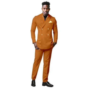 Imagem de Blazer masculino slim fit trespassado com corrente dourada sólida conjunto de jaqueta e calça roupas africanas, Amarelo, Small