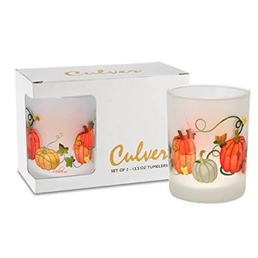Imagem de Culver Holiday Decorated Frosted Double Old Fashioned Tumbler Glasses, 13.5-Ounce, Gift Boxed Set of 2 (Harvest Pumpkins)