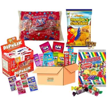 Imagem de Kit Doces Pirulito Bala Chiclete Fini Moeda Chocolate Festa