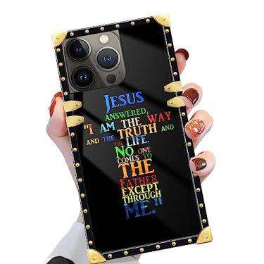 Imagem de TAMEFOX Capa compatível com iPhone 14 Pro Max (6,7 polegadas), cruz de Jesus da Bíblia de Cristo, imagem dourada, luxuosa, macia, de policarbonato, capa protetora à prova de choque feminina para