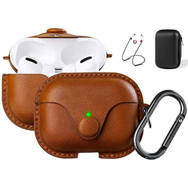 Imagem de Maxjoy Capa de couro para AirPods Pro 2, compatível com Apple AirPods Pro 2ª geração 2023/2022 e 2019, LED frontal visível, marrom