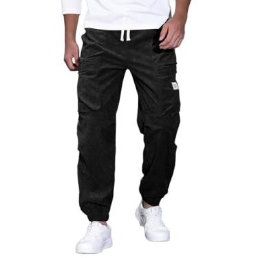 Imagem de Daygeve Calça cargo masculina slim fit reta com vários bolsos calça masculina corrente calça masculina slim fit calça jogger com bolsos, Preto, GG