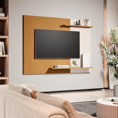 Imagem de Painel Sala Quarto TV Smart até 55 Polegadas Elena com prateleiras Cor Nature/Off white - MJM Casa dos Moveis