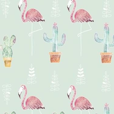 Imagem de Papel de Parede Autocolante Tropical Flamingos Com Arvores 1 Metro - P